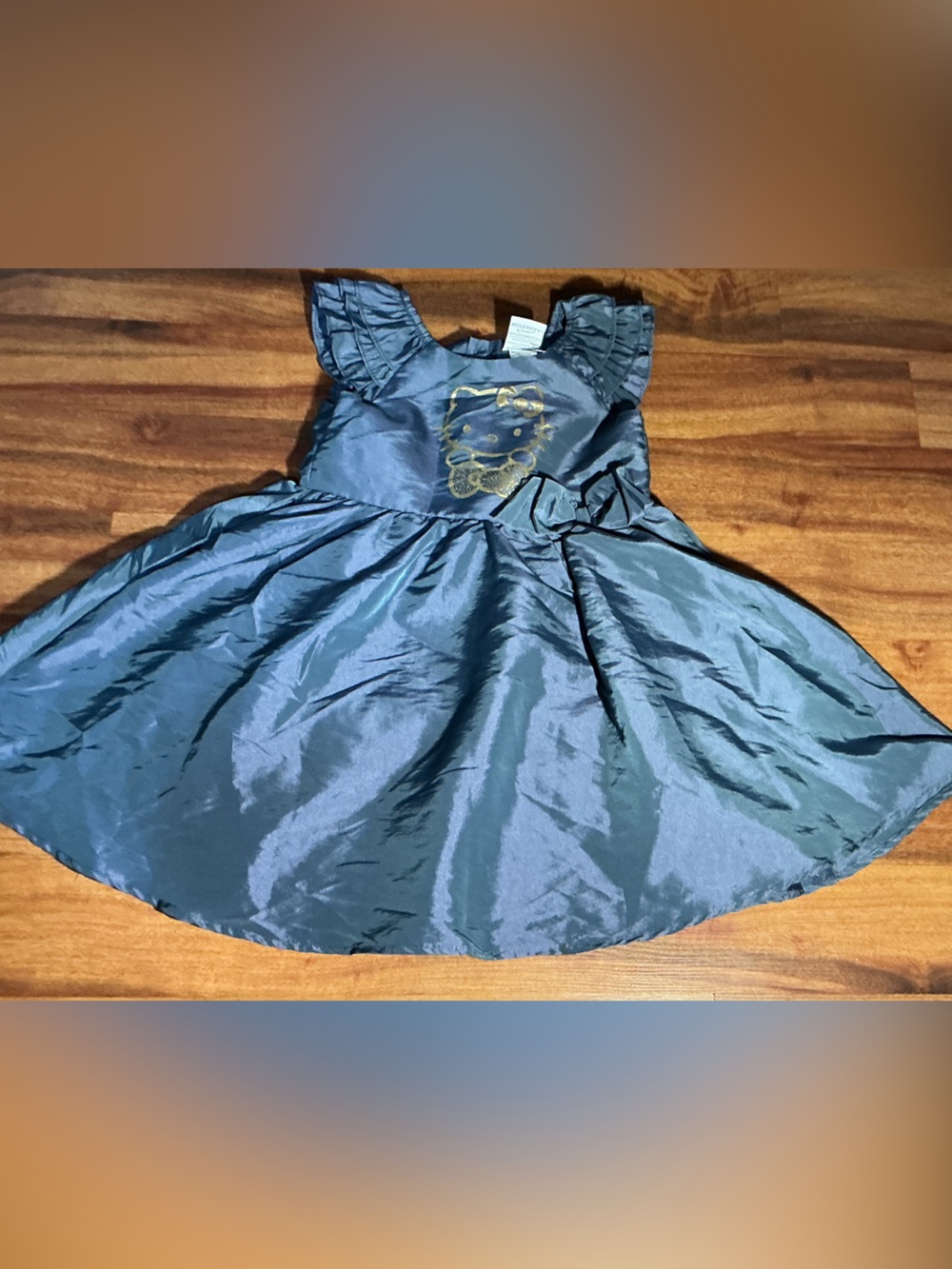 Hello Kitty Metallic Gray Party Dress with Gold Graphic Sz 3 great condition